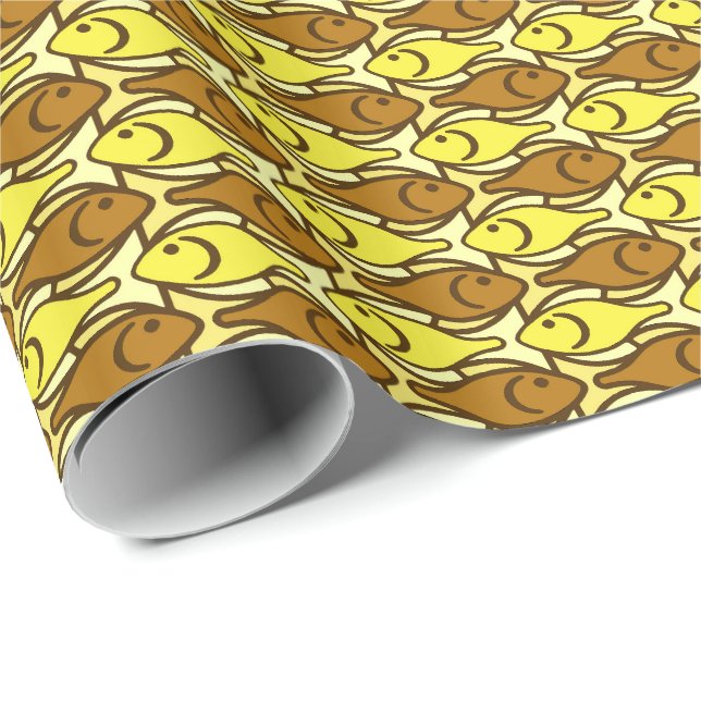 Moderner Fisch, Gold und Braun im Mittelalter Geschenkpapier (Rolleneckpunkt)