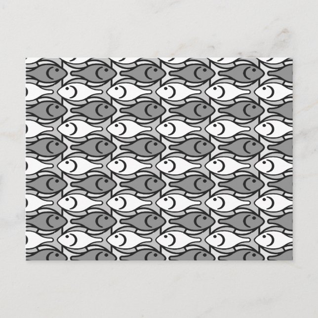 Moderner Fisch, grau, weiß und schwarz Postkarte (Vorderseite)