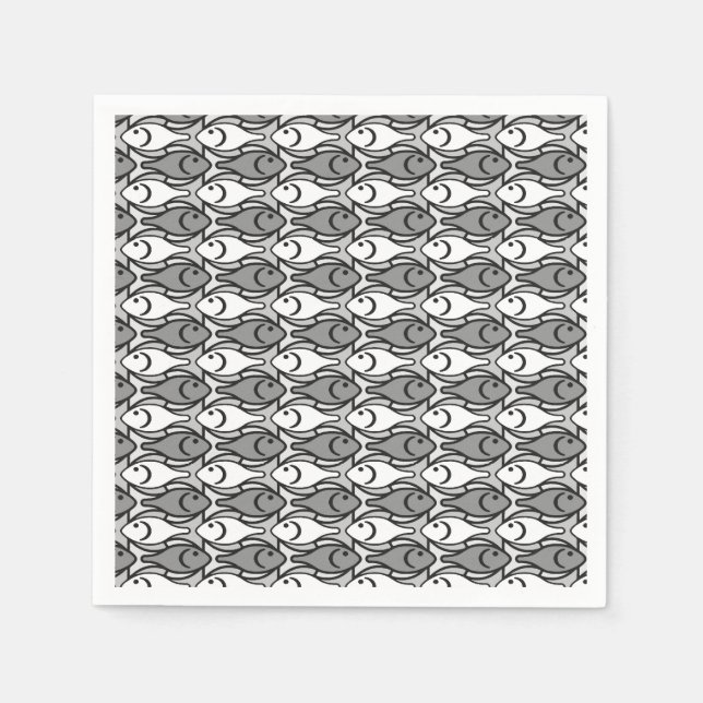 Moderner Fisch, grau, weiß und schwarz Serviette (Vorderseite)