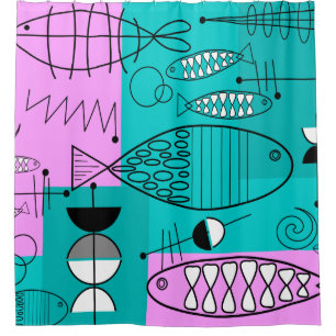 Moderner Fisch Mittelalter Art Pink Blau Duschvorhang