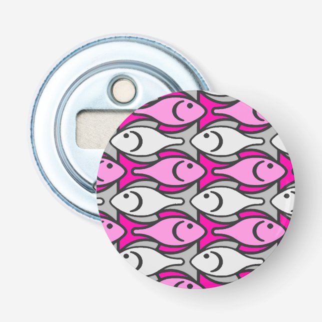Moderner Fisch, rosa und grau aus dem Mittelalter Flaschenöffner (Vorderseite)