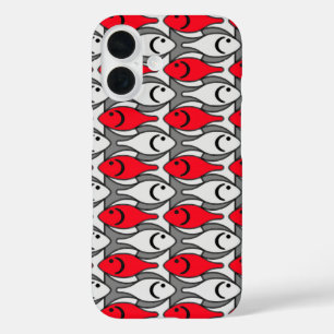 Moderner Fisch, rot und grau / grau iPhone 16 Hülle