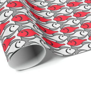 Moderner Fisch, rot und grau / grau Geschenkpapier
