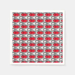 Moderner Fisch, rot und grau / grau Serviette