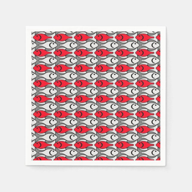 Moderner Fisch, rot und grau / grau Serviette (Vorderseite)