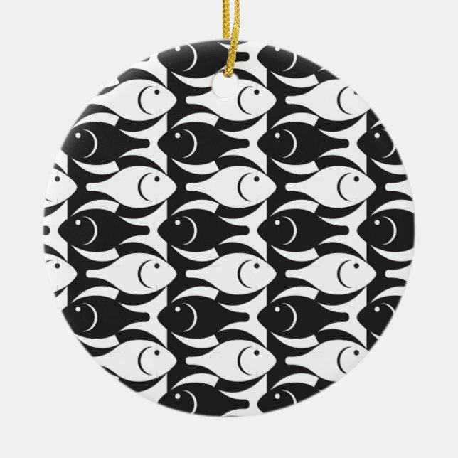 Moderner Fisch, schwarz-weiß Keramikornament (Vorne)