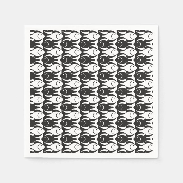 Moderner Fisch, schwarz-weiß Serviette (Vorderseite)