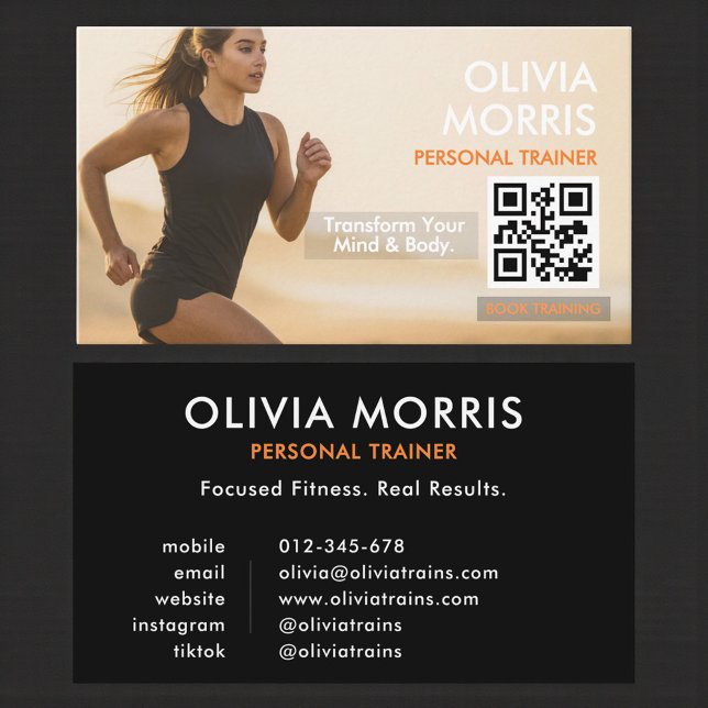 Moderner Fitness-Trainer-Foto-QR-Code Visitenkarte (Von Creator hochgeladen)