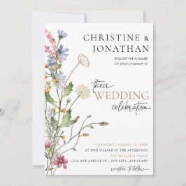 Moderner floraler Boho | Hochzeit von Wildblumen Einladung