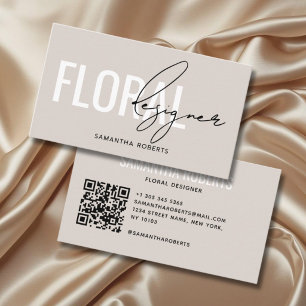 Moderner floraler Designer QR-Code beige Visitenkarte