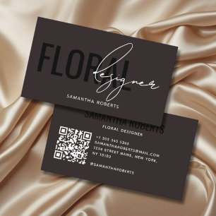 Moderner floraler Designer QR-Code dunkelbraun Visitenkarte