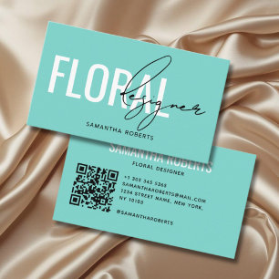 Moderner floraler Designer QR-Code teal Visitenkarte