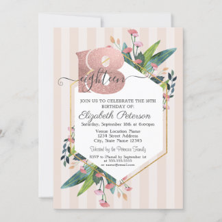 Moderner, floraler Glitzer 18. Geburtstag Einladung
