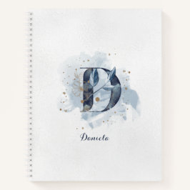 Moderner floraler Monogram Letter D Blue Gold Notizbuch