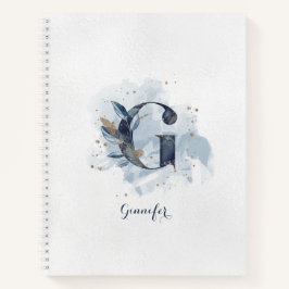 Moderner floraler Monogram Letter G Blue Gold Notizbuch