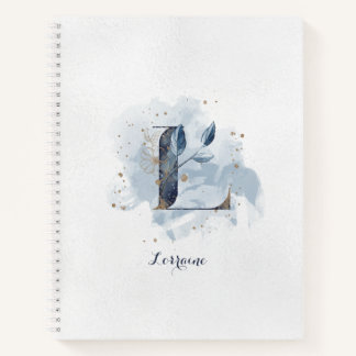 Moderner floraler Monogram Letter L Blue Gold Notizbuch