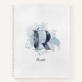 Moderner floraler Monogram Letter R Blue Gold Notizbuch