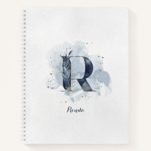 Moderner floraler Monogram Letter R Blue Gold Notizbuch
