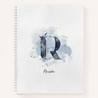 Moderner floraler Monogram Letter R Blue Gold Notizbuch