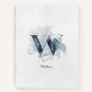 Moderner floraler Monogram Letter W Blue Gold Notizbuch
