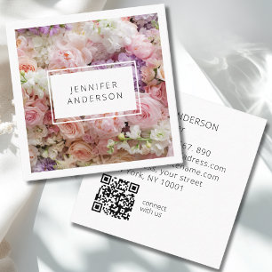 Moderner floraler QR-Code Quadratische Visitenkarte