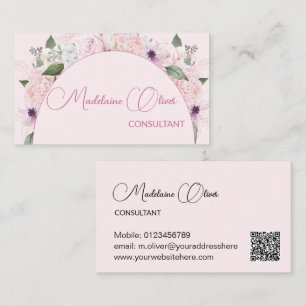 Moderner, floraler Rosa Elegante Feminine QR-Code Visitenkarte