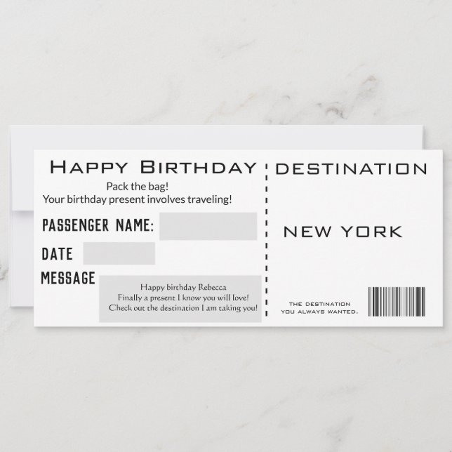 Moderner Flugticketstil zum Geburtstag Einladung (Vorderseite)