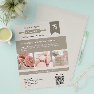 Moderner Flyer für Bäckereien mit Nudelholz-Motiv