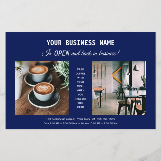 Moderner Flyer für das Blue Business: Wiedereröffn (Vorne)