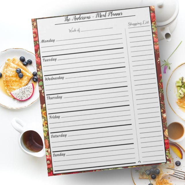 Moderner Food-Meet-Planner - Burgundy Chintz Flora Notizblock (Von Creator hochgeladen)