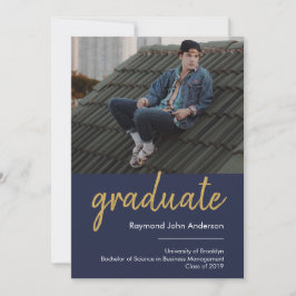 Moderner formaler Blue-Gold-Graduate-Script-Abschl Ankündigung