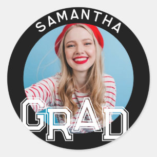 Moderner Foto-Abschluss der High School Runder Aufkleber