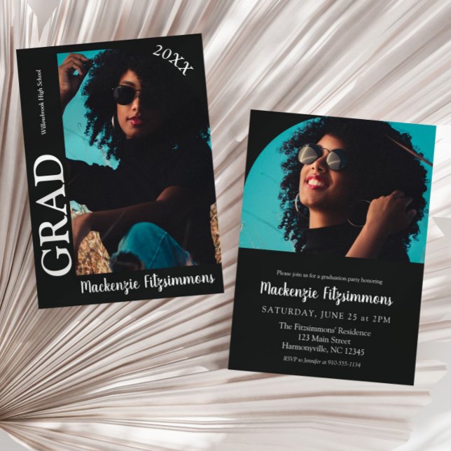 Moderner Foto Abschluss Einladung (Black Modern Photo Graduation Invitation)