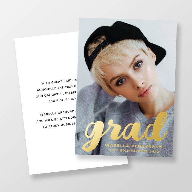 Moderner Foto Abschluss Gold Folieneinladung (Modern Stylish Photo Graduation Gold Foil Invitation)