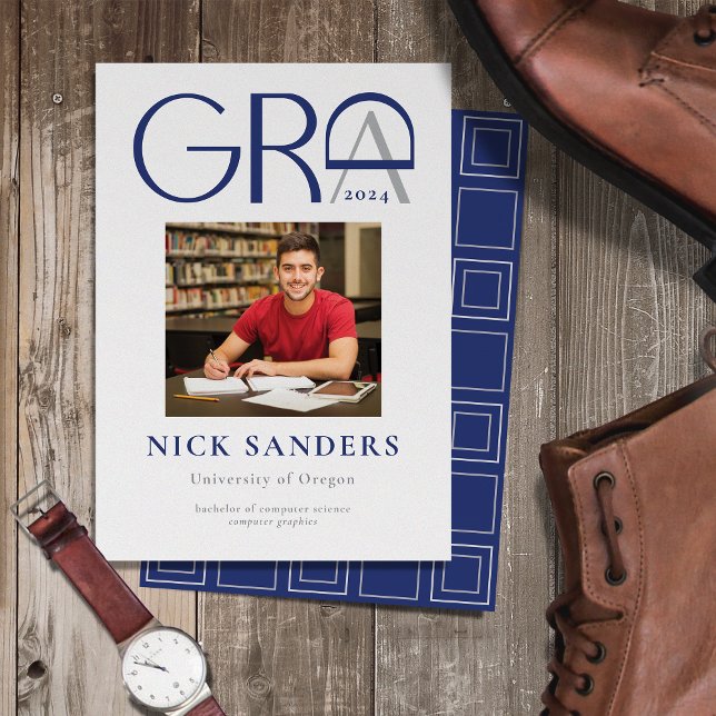 Moderner Foto Abschluss Uni Blue Gray Ankündigung (Von Creator hochgeladen)