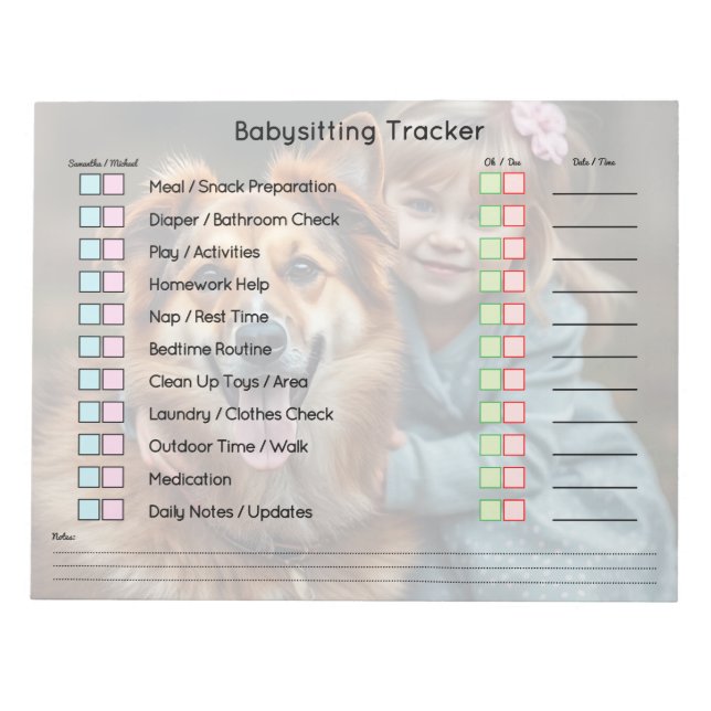 Moderner Foto-Babysitter-Terminplaner Aufgabenplan Notizblock (Vorderseite)