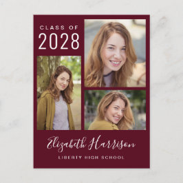 Moderner Foto Collage Burgundy Abschluss Ankündigungspostkarte