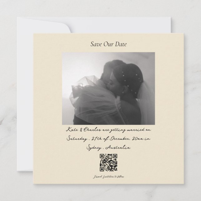 Moderner Foto Custom QR Code Save the Date Invitat Einladung (Vorderseite)