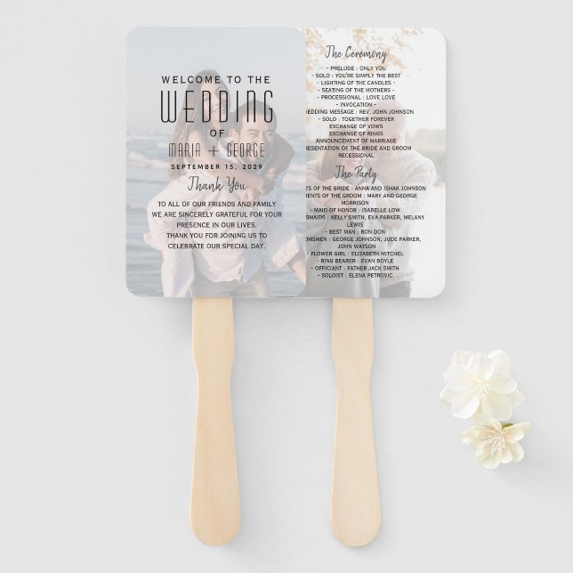 Moderner Foto-Hochzeitsprogramm-Handfächer Fächer (Vorne und Hinten)