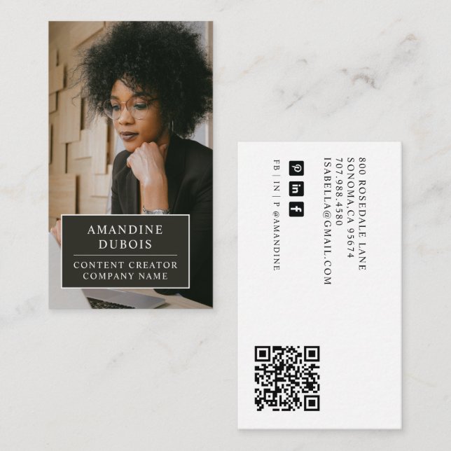 Moderner Foto-Inhaltsersteller-Influencer-QR-Code Visitenkarte (Vorne/Hinten)