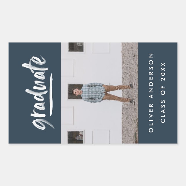 Moderner Foto mit grüner Schrift und blauer Abschl Rechteckiger Aufkleber (Vorderseite)