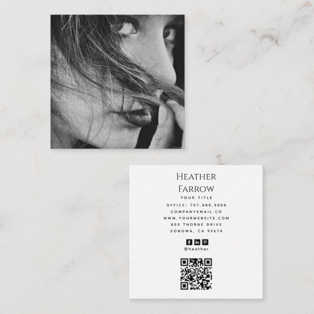 Moderner Foto-Name-Social-QR-Code Quadratische Visitenkarte (Vorne/Hinten)
