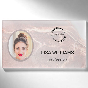 Moderner Foto-Name-Tag – Rose-Gold-Stein-Textur Namenschild