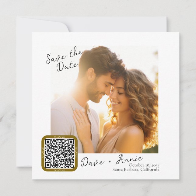 Moderner Foto-Platz mit QR-Code Save The Date (Vorderseite)