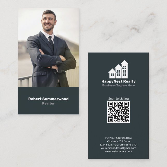 Moderner Foto QR-Code für Real Anwesen Agent Visitenkarte (Vorne/Hinten)