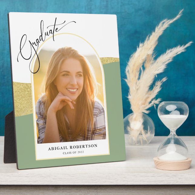 Moderner Foto Sage Green & Gold Abschluss Fotoplatte (Seite)