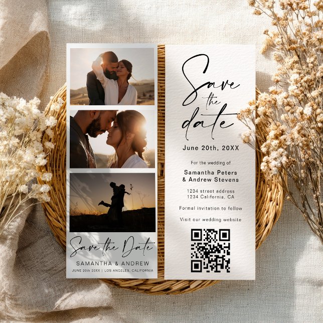 Moderner Foto Stand 3-Foto Qr-Code Save the Date (Modern Photo Booth 3-Photo Qr code Save The Date)