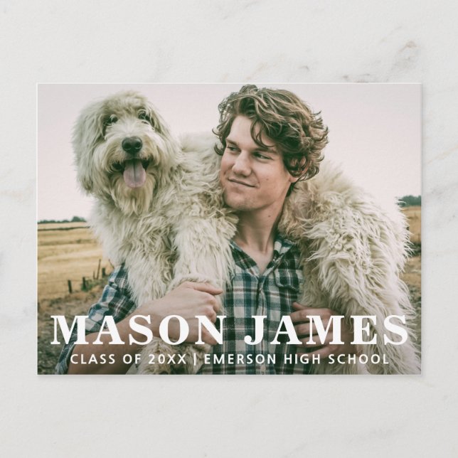 Moderner Foto Text Overlay-Abschluss Ankündigungspostkarte (Vorderseite)