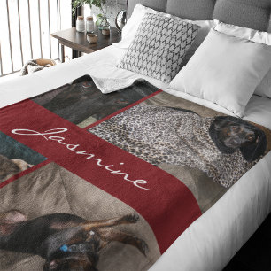 Moderner Fotocollage Dog Burgundy Fleecedecke