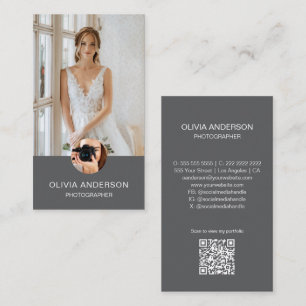 Moderner Fotograf 2 Fotos QR Code Einfach grau Visitenkarte